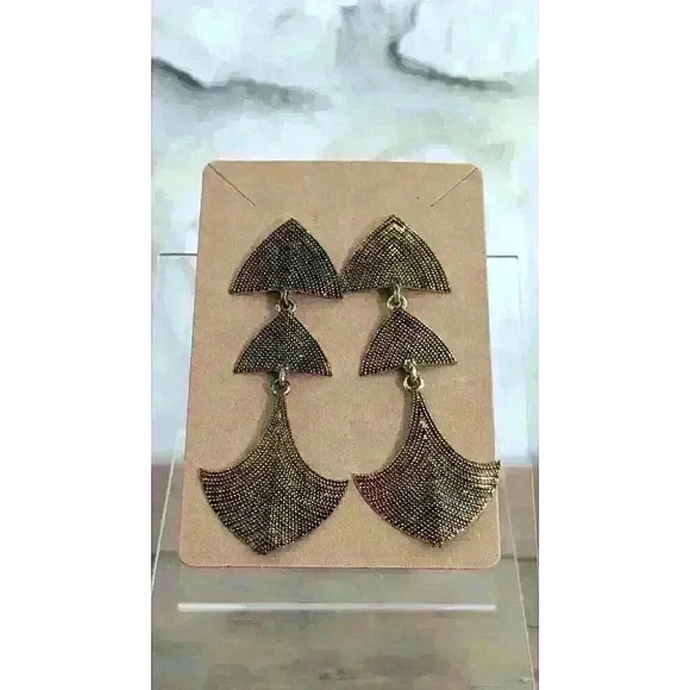 Black Boho Style Antique Finish Textured Drop Earrings - Picture 2 of 3